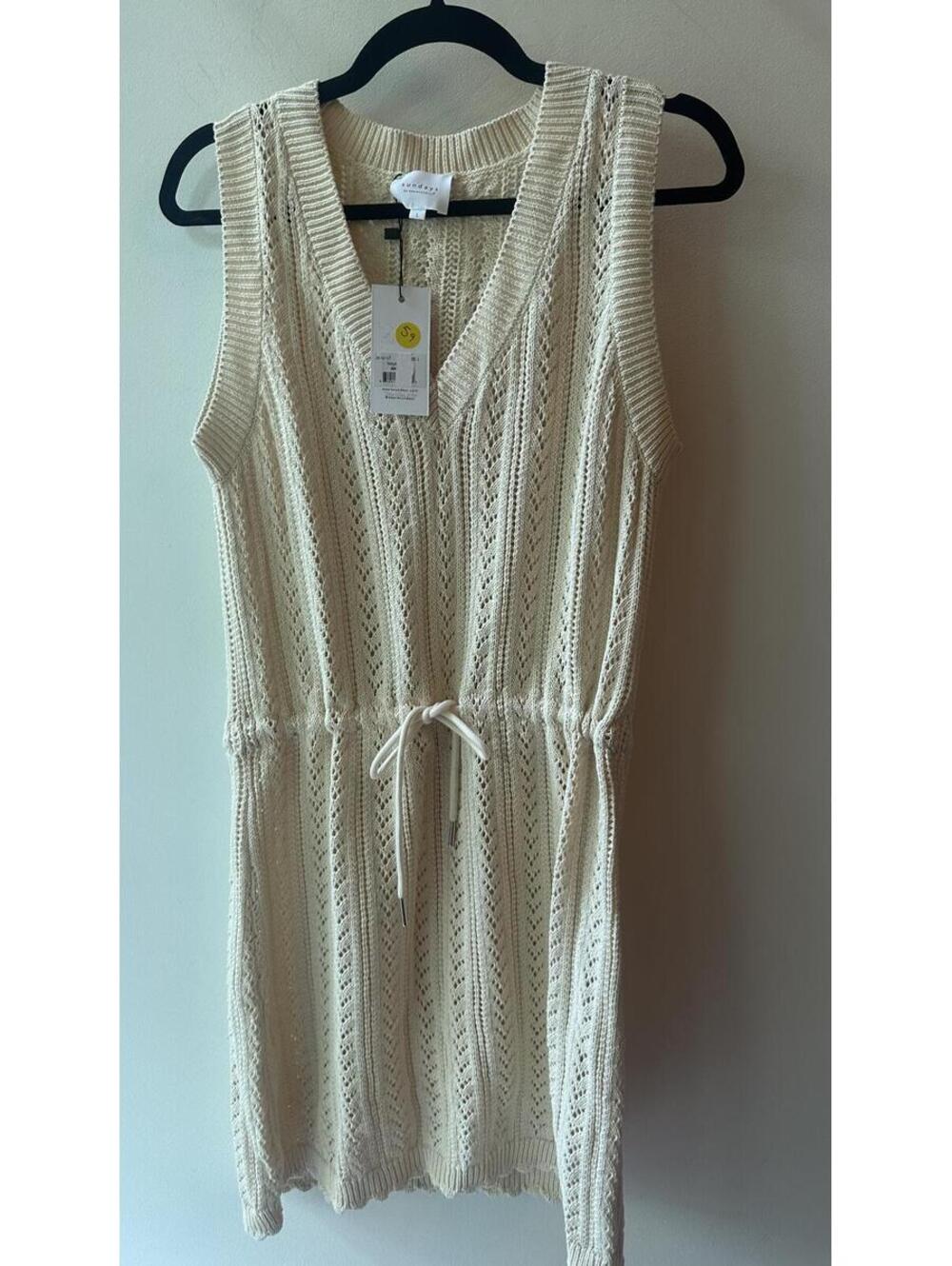 Sundays by Wear Sundays Cream Pointelle Knit Sleeveless Dress L 19” | 100